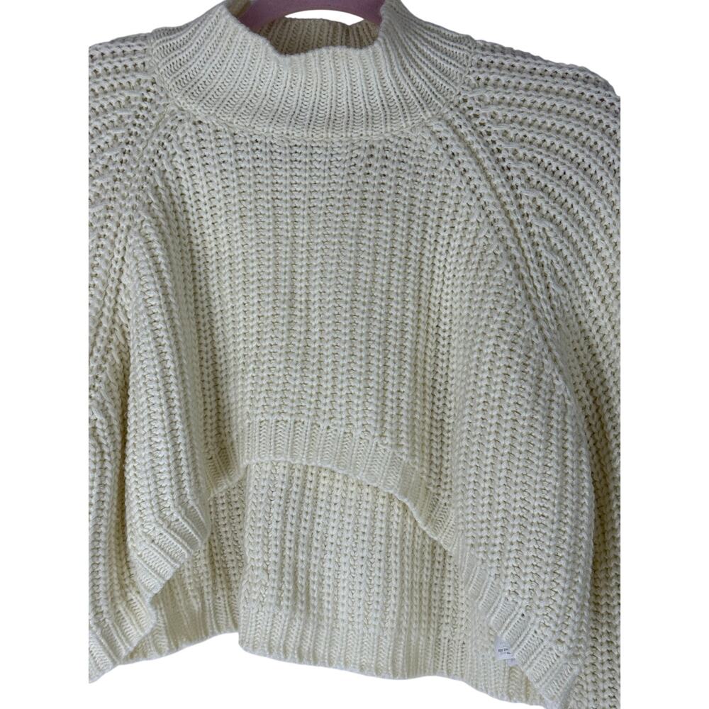 Edikted‎ Ivory Open Knit Long Sleeve Moc Neck Cropped Chunky Sweater Top Size M